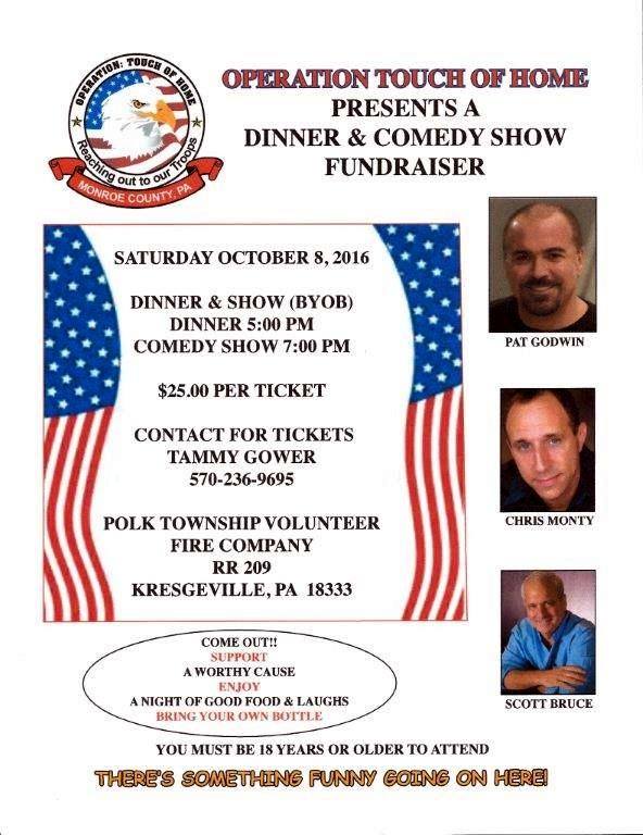 Military Appreciation Dinner and Comedy Show Oct 8th at the Polk Twp. Fire Hall
