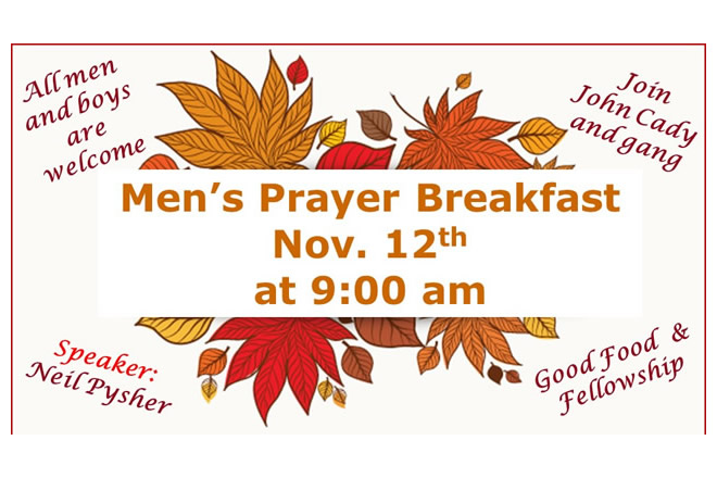 Reeders United Methodist Church Men's Prayer Breakfast Nov 12th 9:00 am