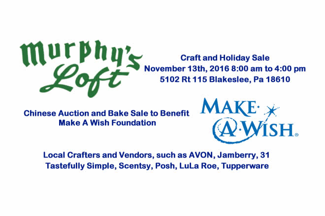 Murphy's Loft Craft and Holiday Sale Nov 13th, 2016 8:00 am to 4:00 pm