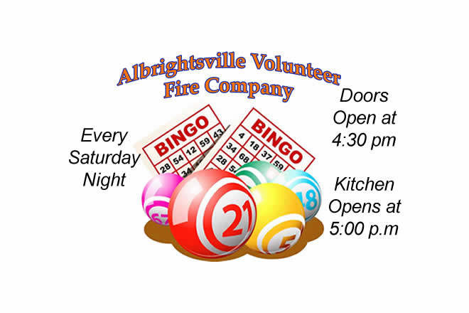 Albrightsville Fire Company's Weekly Bingo Feb 11th 6:30 pm to 10:30 pm