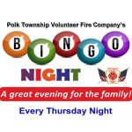 Polk Township Volunteer Fire Company's Thursday Night Bingo August 3rd, 2017 6:45 pm to 10:00 pm